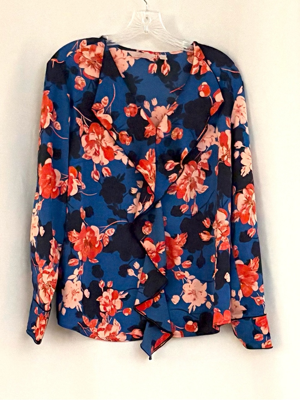 Laurie Felt Floral Ruffle Front Long Sleeve Blouse